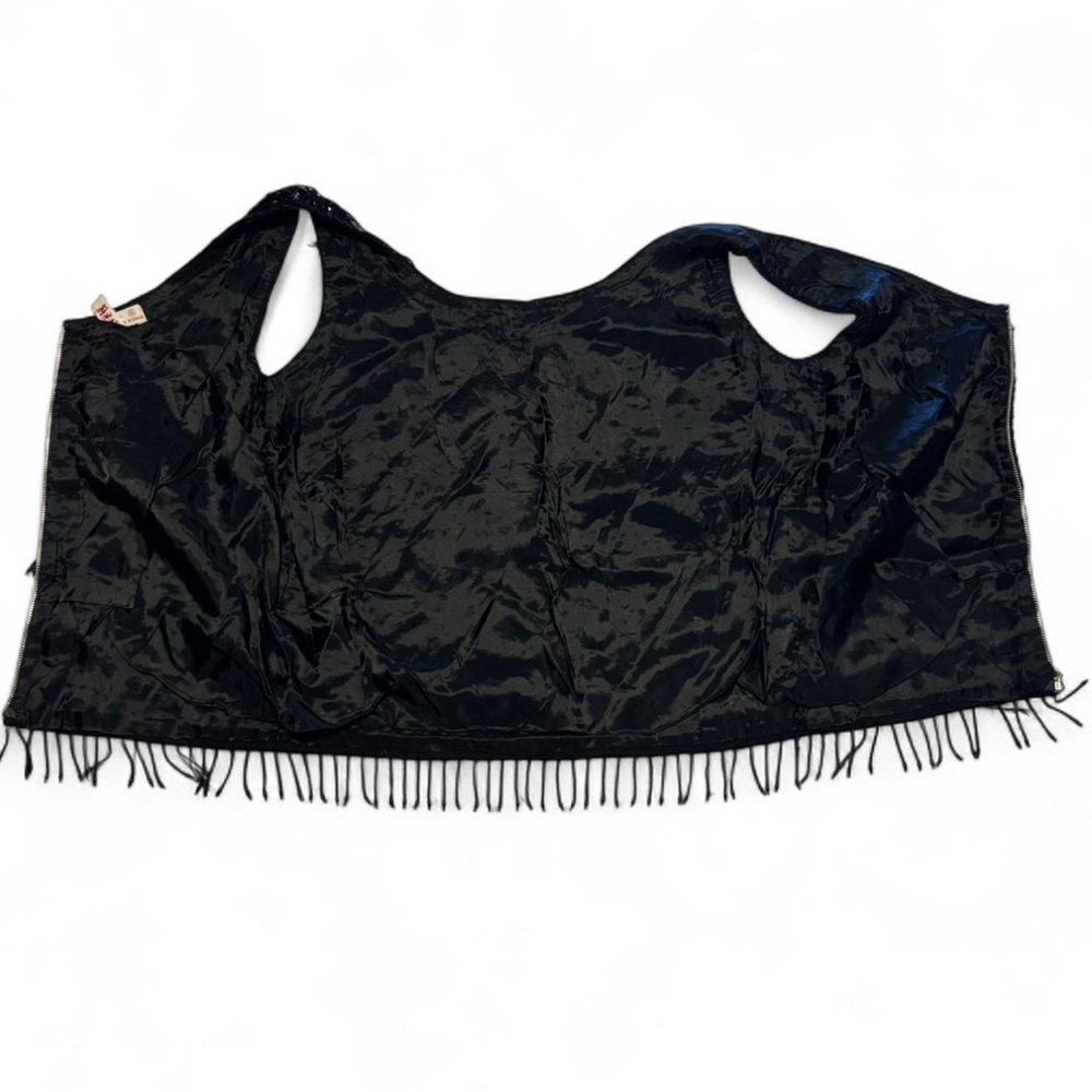 VTG 60s Beaded Sequin Wool Tank Top Black Fringe Flapper Hong Kong S - Picture 3 of 6